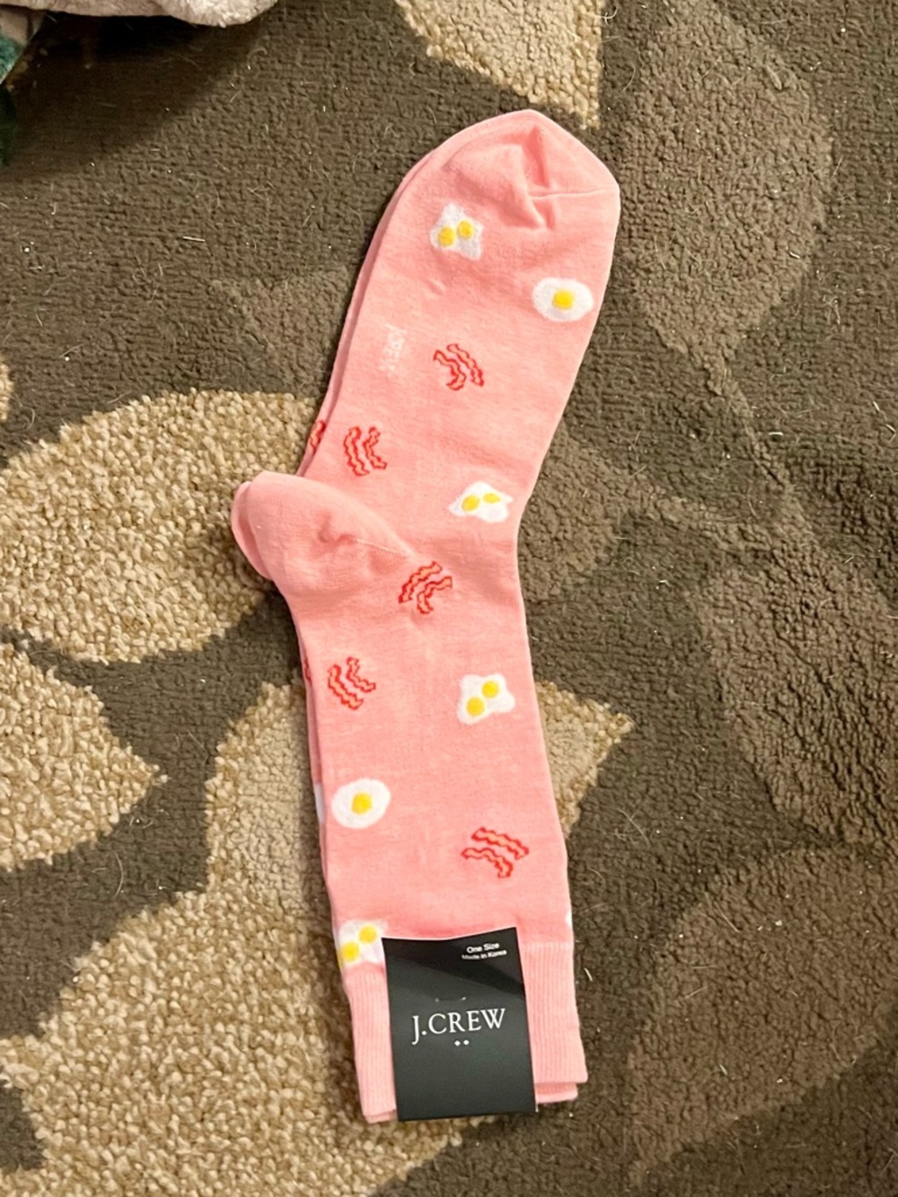 J. Crew Pink Socks with Eggs & Bacon Novelty Print